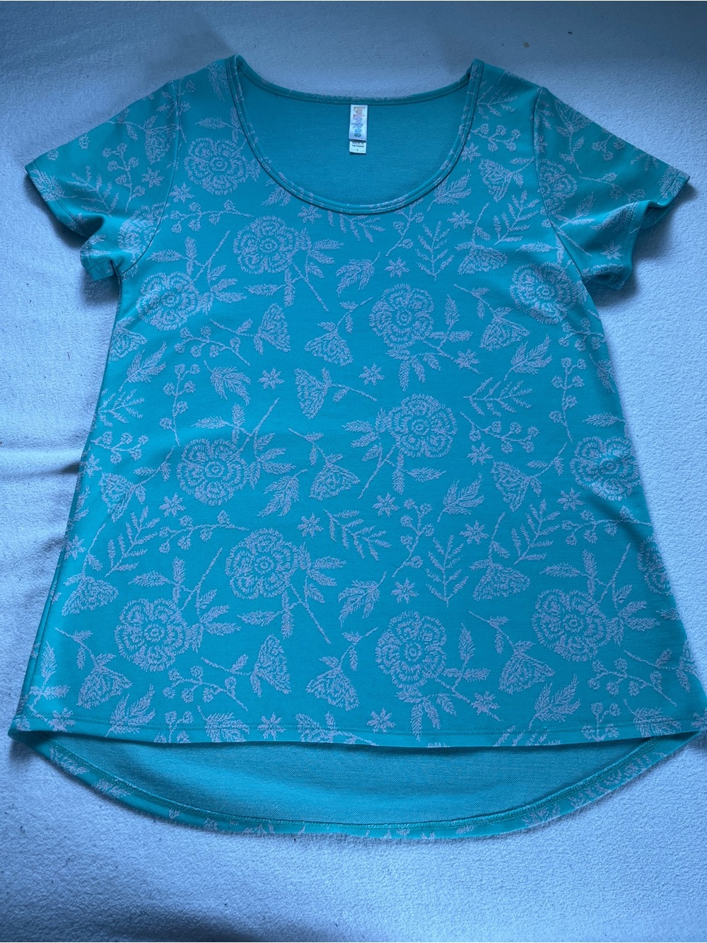 LuLaRoe Teal Floral Scoop Neck Short Sleeve Top